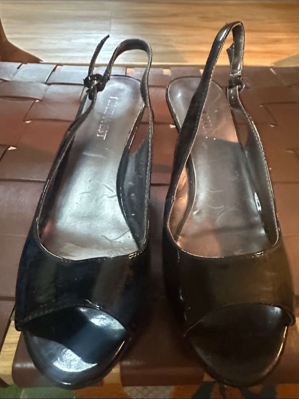 Nine West Black Patent Peep-Toe Slingback Heels